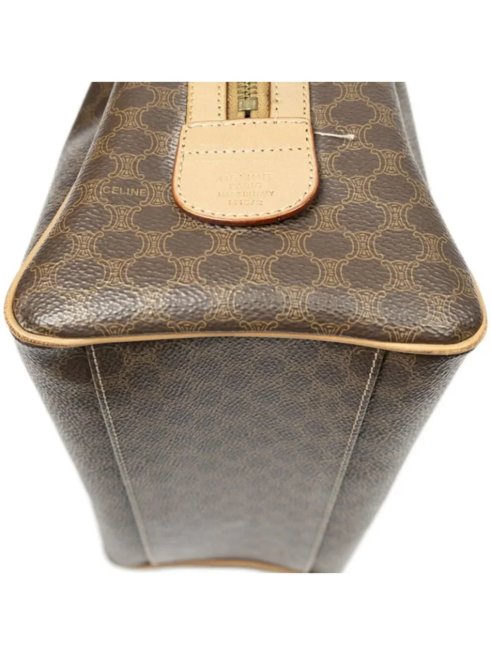 Celine Mini Boston Beige Brown Macadam Canvas